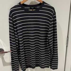 Theory Men's Dark Gray and White Striped Long Sleeve Shirt